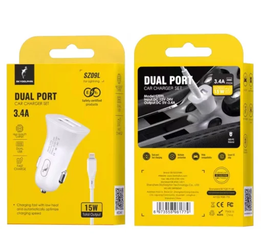 Автомобильное зарядное устройство для SkyDolphin SZ09L (2USB, 3.4A) White (AZP-000108) + кабель Lightning